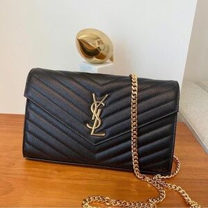 Yves Saint Laurent Black Quilted Chain Cosmetic Bag